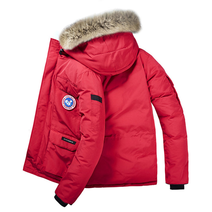 Men's Padded Winter Parka with Hood and Removable Fur Collar Mune Fashion