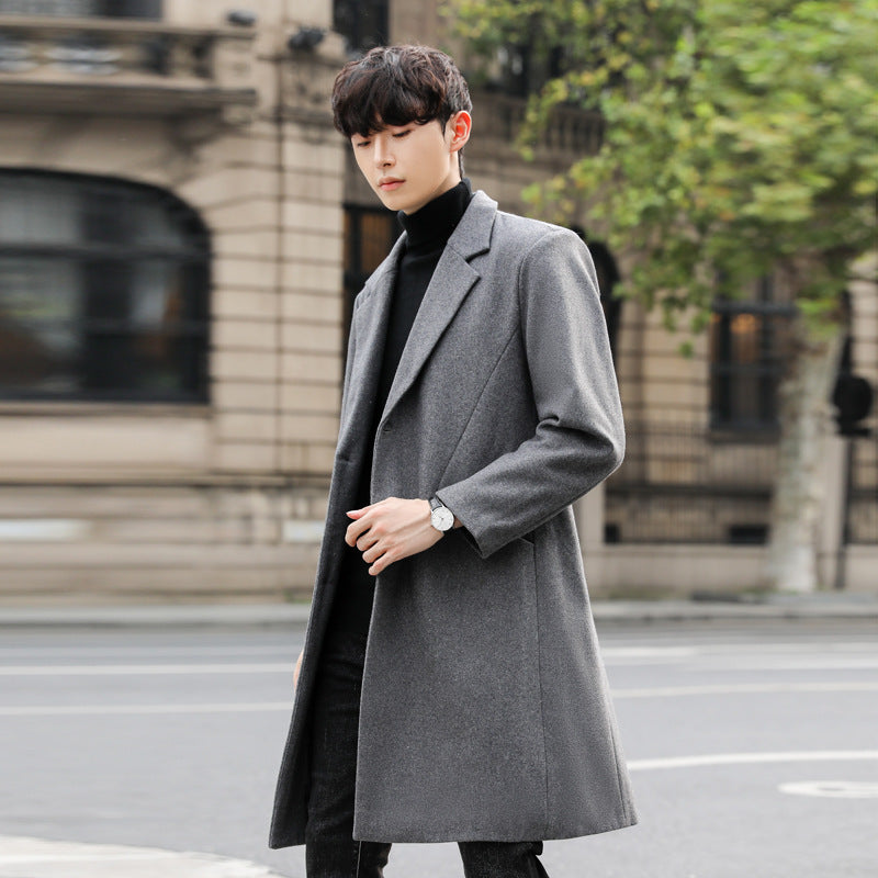 Men's Elegant Long Coat made of Wool Blend with Concealed Button Placket and Back Vent Mune Fashion