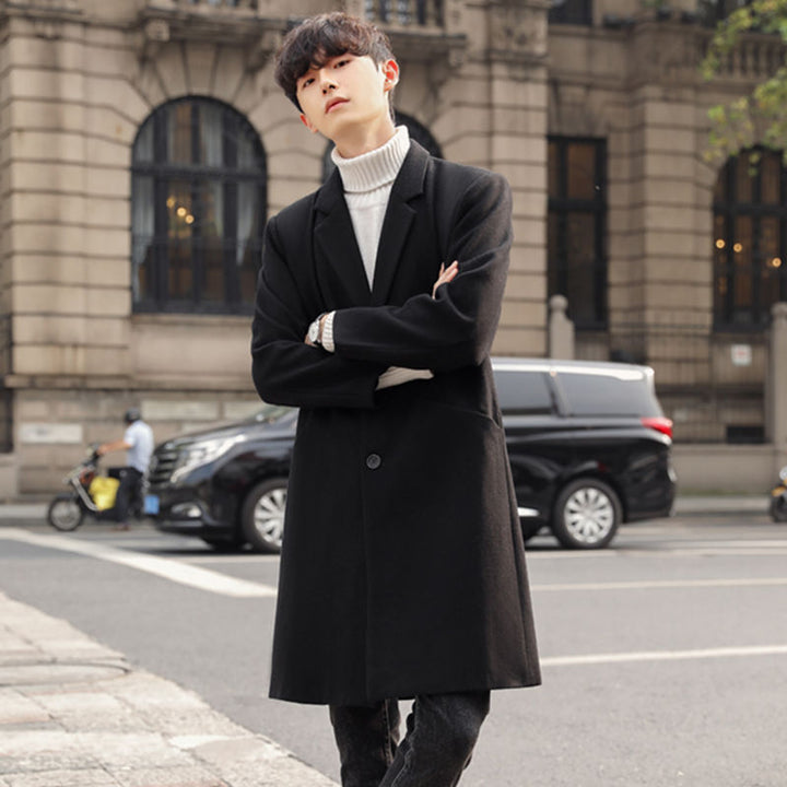 Men's Elegant Long Coat made of Wool Blend with Concealed Button Placket and Back Vent Mune Fashion