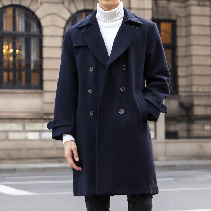 Men's Double-Breasted Wool Coat with Shawl Collar and Tailored Silhouette Mune Fashion