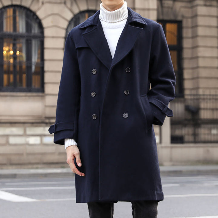 Men's Double-Breasted Wool Coat with Shawl Collar and Tailored Silhouette Mune Fashion