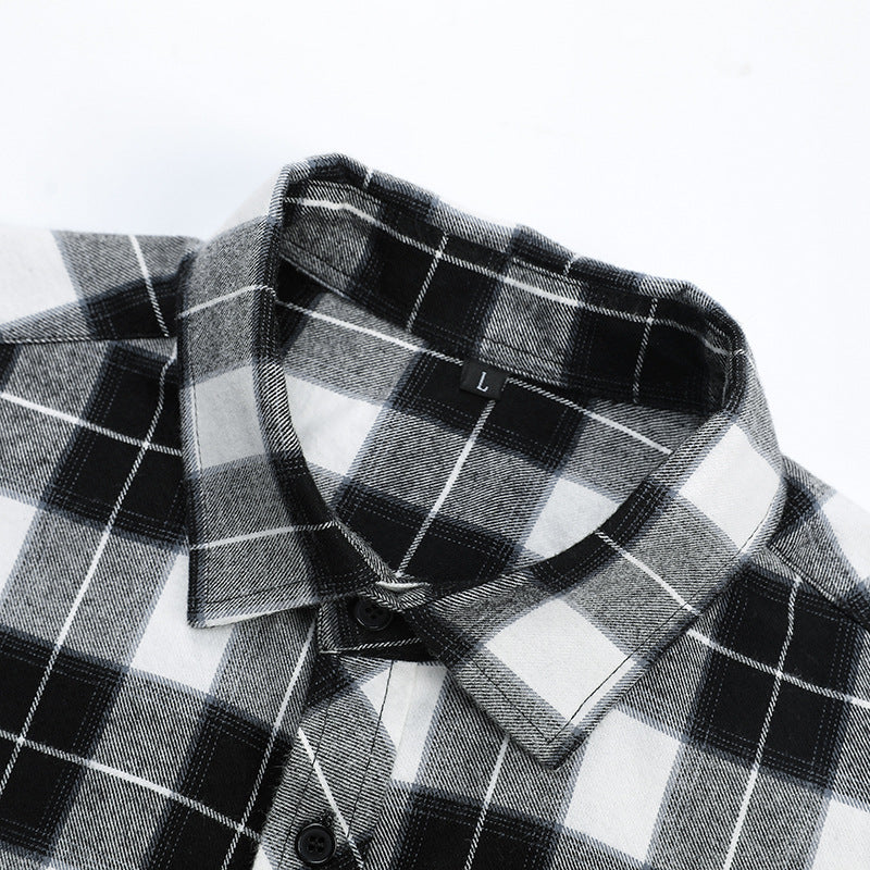 Men's Check Flannel Shirt Slim Fit with Stand Collar, Thermal Cotton Blend and Visible Button Placket Mune Fashion