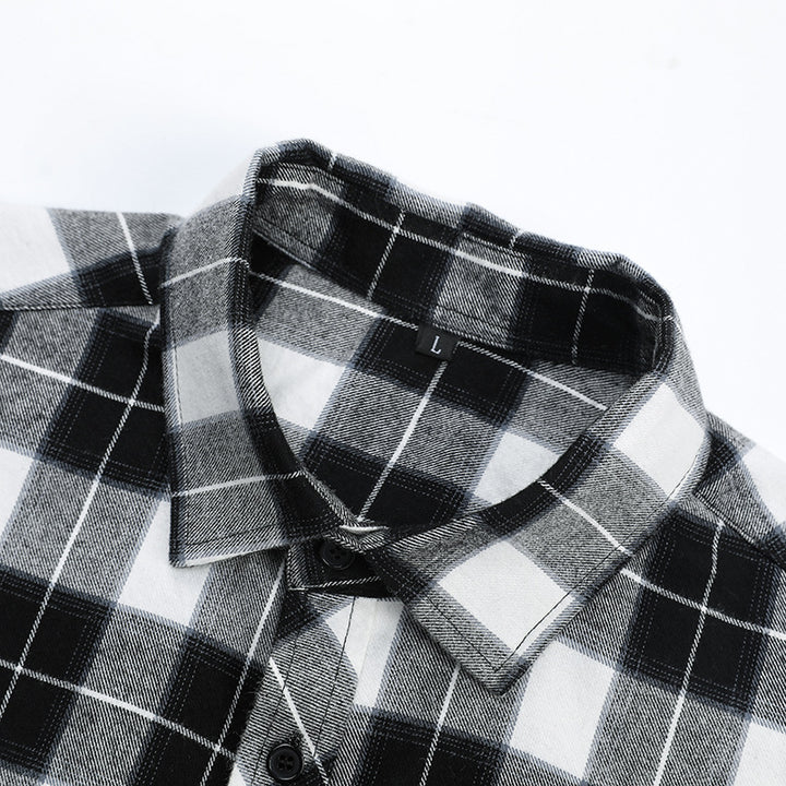 Men's Check Flannel Shirt Slim Fit with Stand Collar, Thermal Cotton Blend and Visible Button Placket Mune Fashion