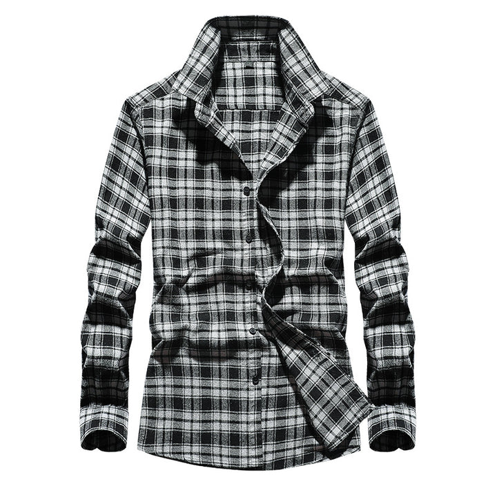 Men's Check Flannel Shirt Slim Fit with Stand Collar, Thermal Cotton Blend and Visible Button Placket Mune Fashion