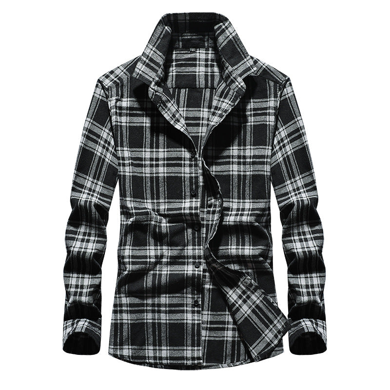Men's Check Flannel Shirt Slim Fit with Stand Collar, Thermal Cotton Blend and Visible Button Placket Mune Fashion