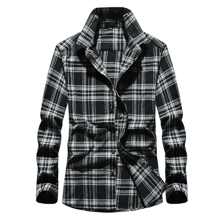 Men's Check Flannel Shirt Slim Fit with Stand Collar, Thermal Cotton Blend and Visible Button Placket Mune Fashion