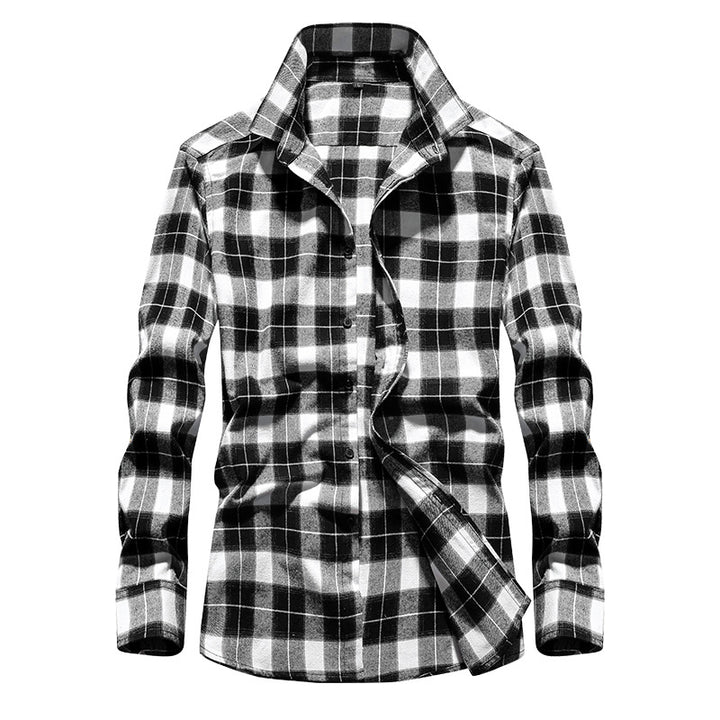 Men's Check Flannel Shirt Slim Fit with Stand Collar, Thermal Cotton Blend and Visible Button Placket Mune Fashion