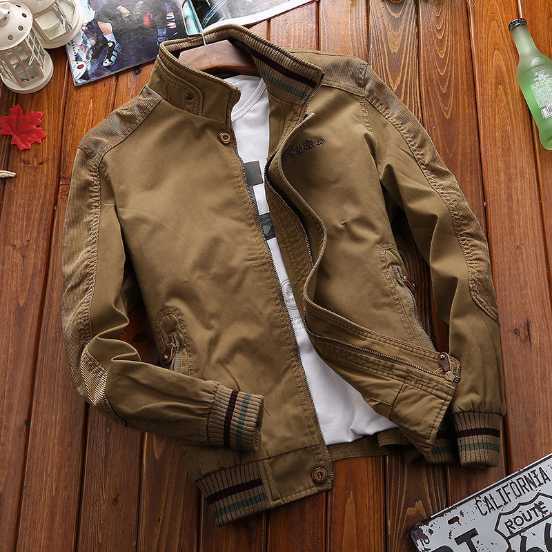 Men's transitional bomber jacket with corduroy trim, stand-up collar & ribbed cuffs Mune Fashion