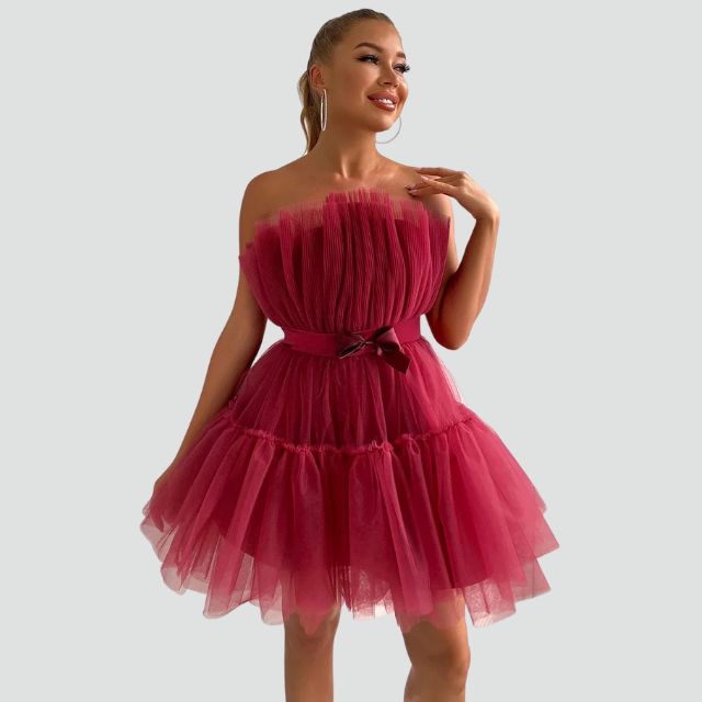 Mune | Fitted dress in tulle with layered skirt
