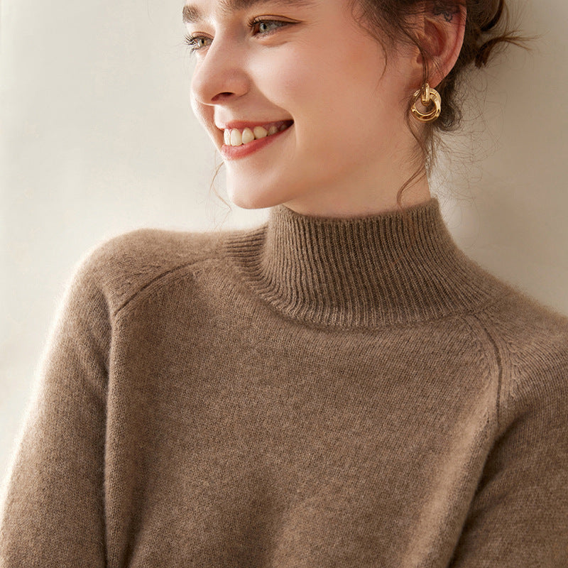Women's cashmere sweater, stand-up collar, soft and figure-flattering