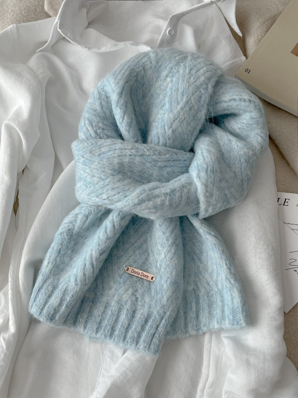 Alpaca wool scarf, solid color, 24x165cm
