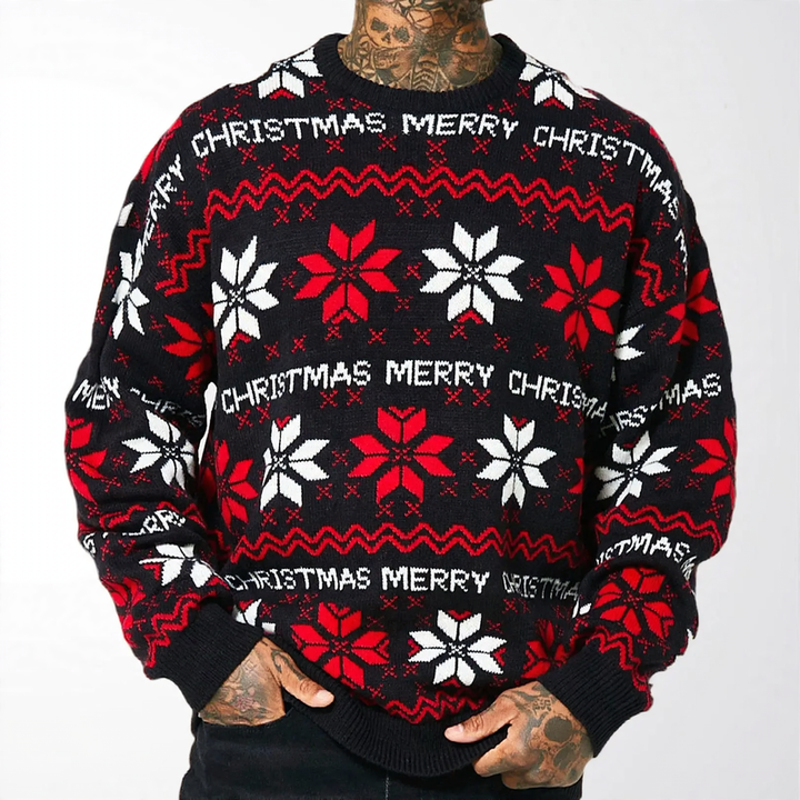 Men's Christmas Sweater, Snowflake and Letter Pattern