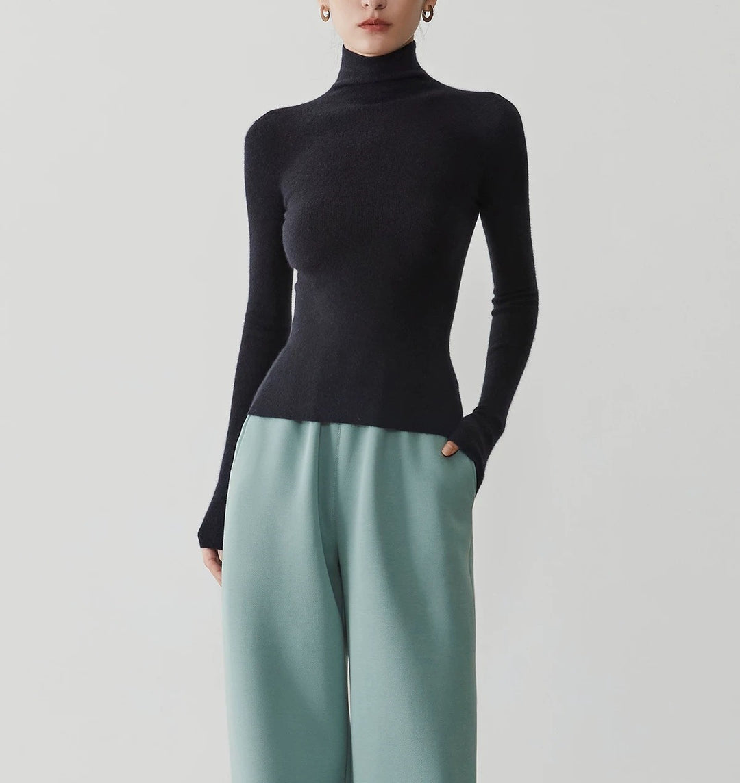 Women's cashmere sweater with stand-up collar, seamless