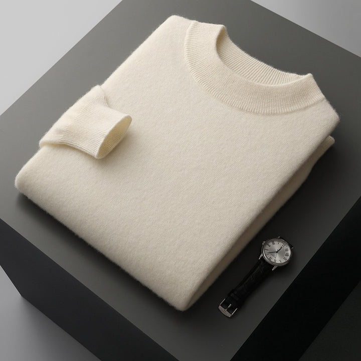 Men's cashmere sweater, standing collar, pure wool