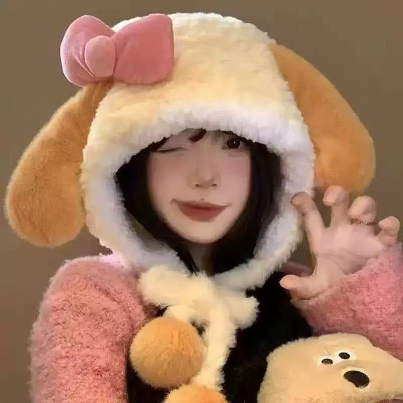 Plush set with hood, scarf, and gloves