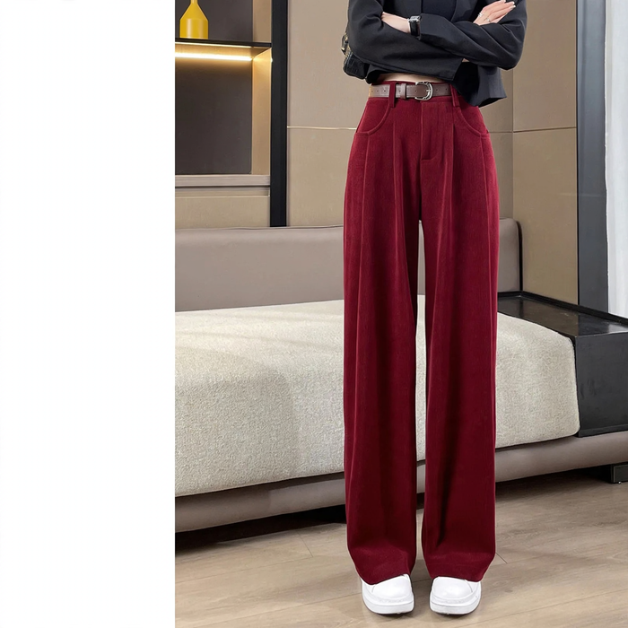 Cord pant with wide leg, high-waist, lined