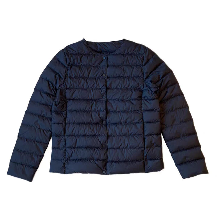 Light women's down jacket, short, with goose feathers