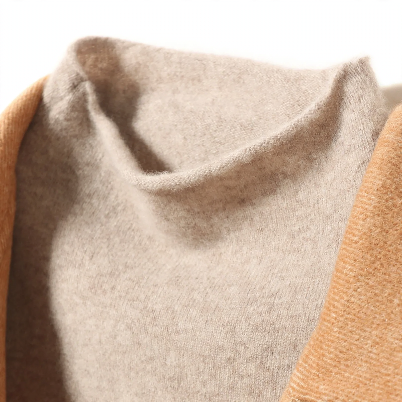 Wool pullover with rolled hem and stand-up collar