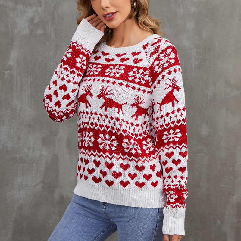 Women's Christmas sweater with jacquard knit pattern