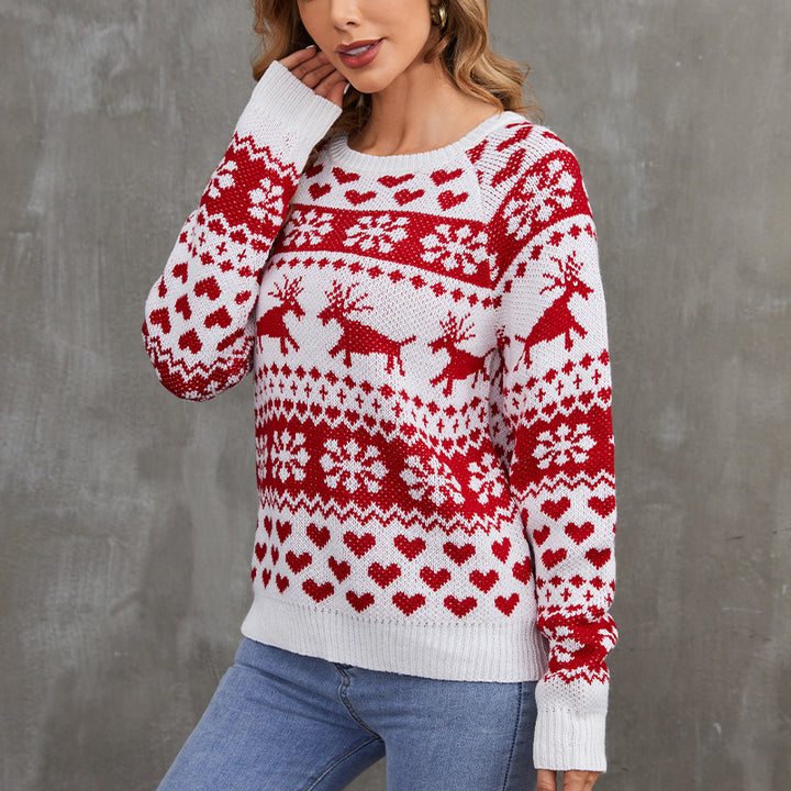 Women's Christmas sweater with jacquard knit pattern