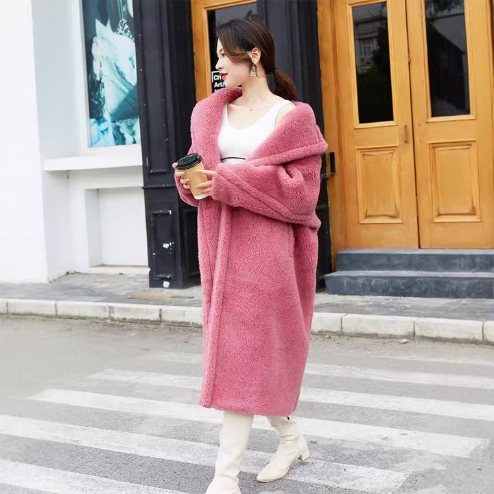 Teddy-Coat, mid-length, Color: Raspberry Pink