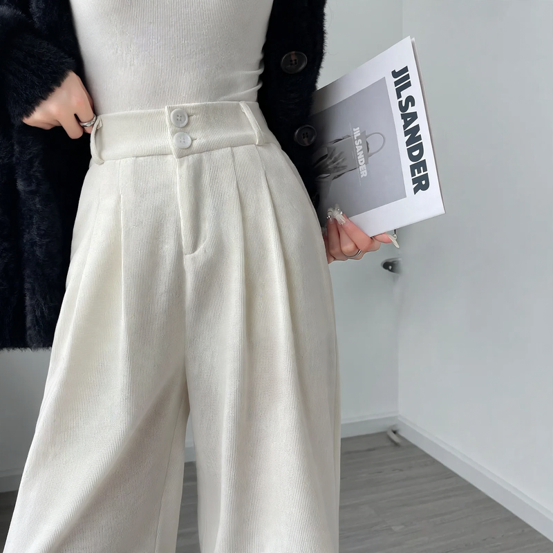 Lined corduroy pants, wide fit