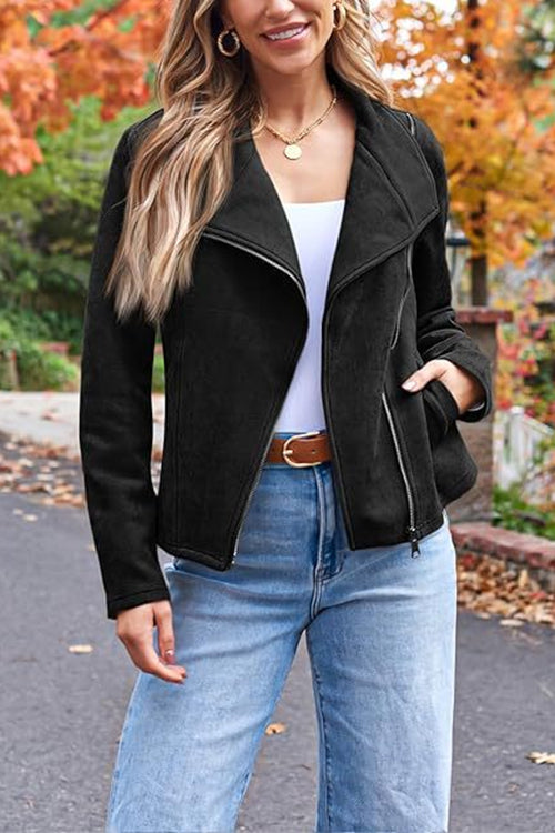 Mune | Up Pocketed Faux Suede Motorcycle Jacket (In 7 Colors)