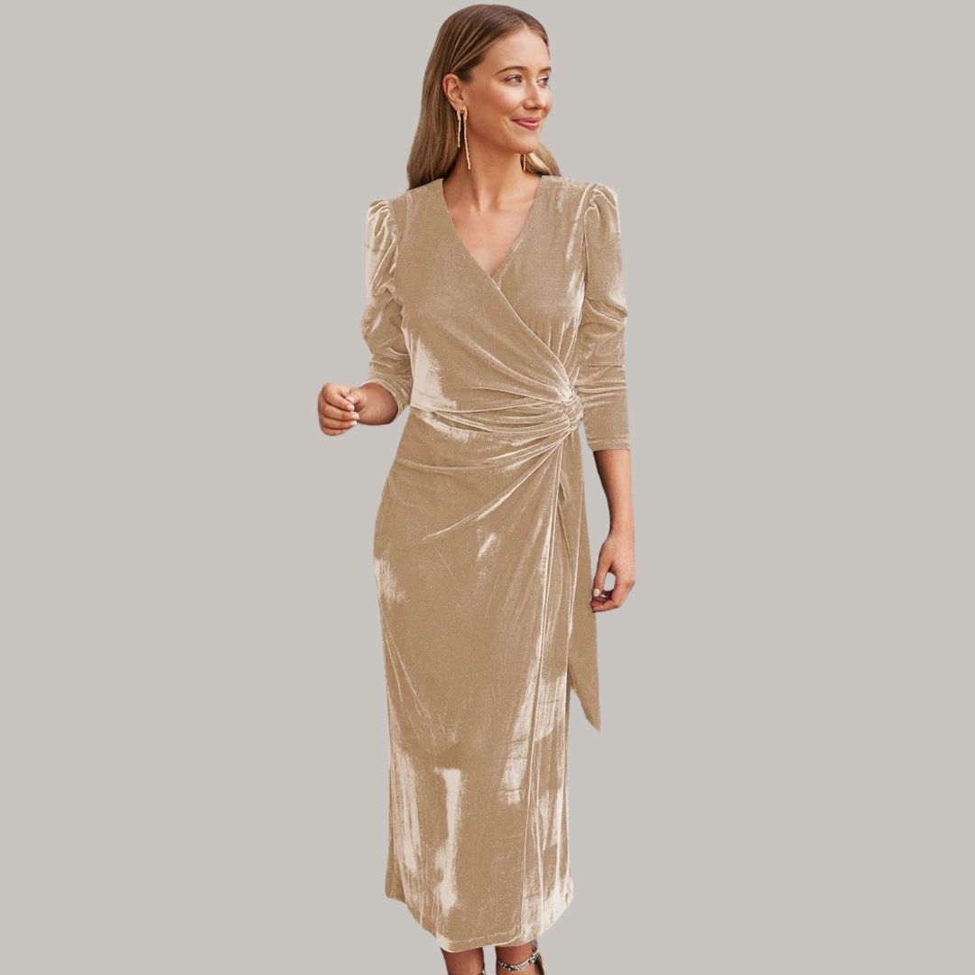 Mune | Midi Portfolio Dress In Velour with Puff Sleeves