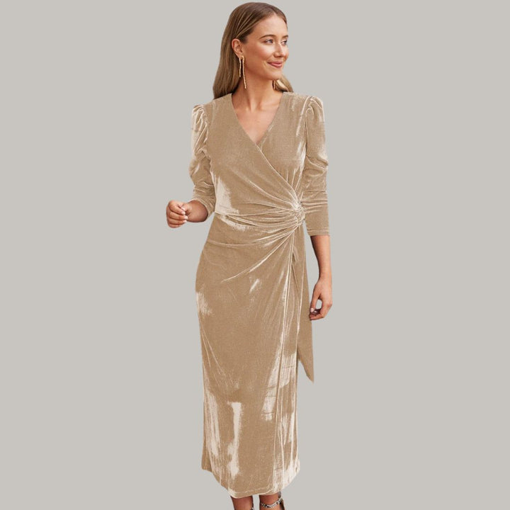 Mune | Midi Portfolio Dress In Velour with Puff Sleeves