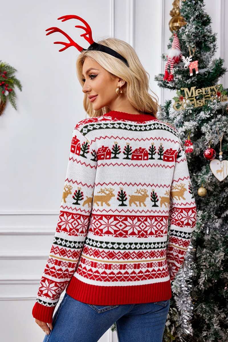 Mune | Christmas Round Neck Embroidered Knit Sweater