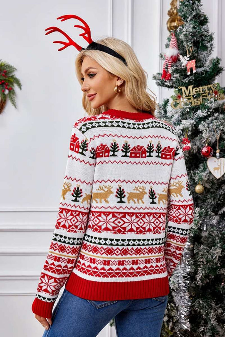 Mune | Christmas Round Neck Embroidered Knit Sweater