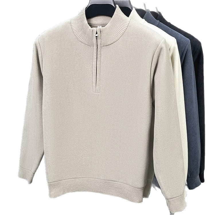 Warmer men's knitted sweater with lining and zipper