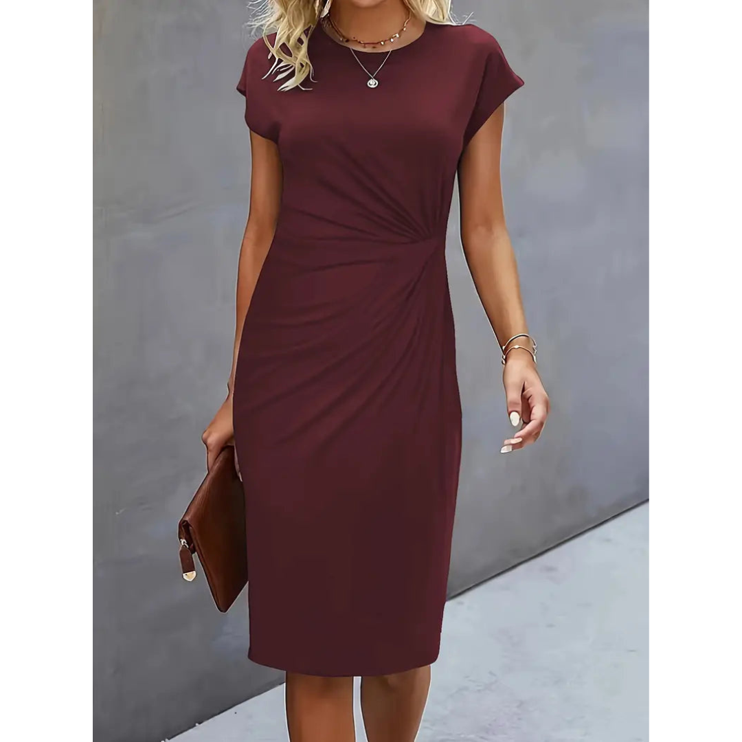 Mune Fashion | Women's Waist Accent Style Dress Short Sleeve