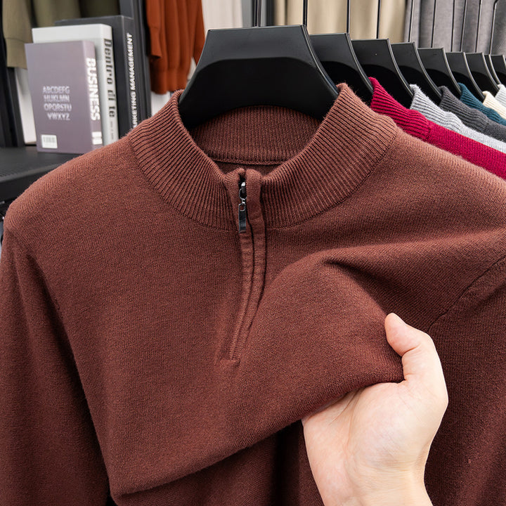 Men's wool sweater with stand-up collar and zipper