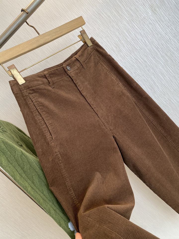 Women's cord pants with vertical stripes and straight leg