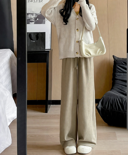 Loose corduroy pants with drawstring for women