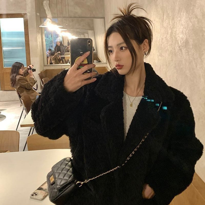 Teddy-Coat, black, lined, ladies