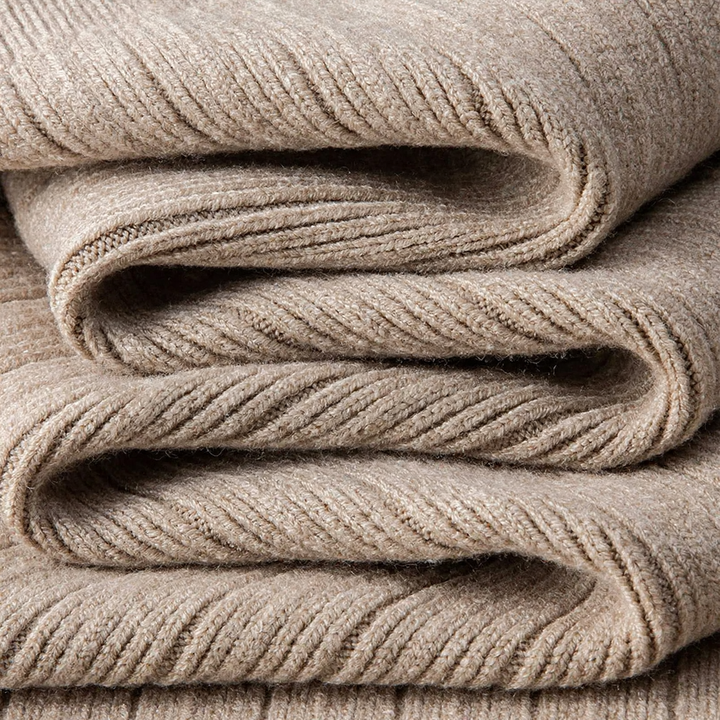 Men's knit sweater made of wool and lyocell, stand-up collar