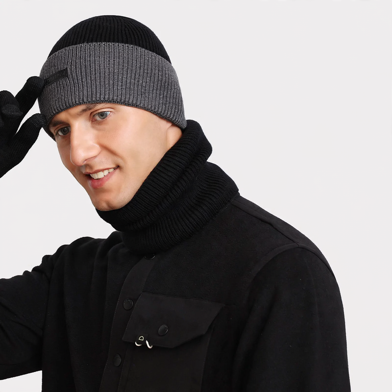 Warm set of knitted hat and neck warmer