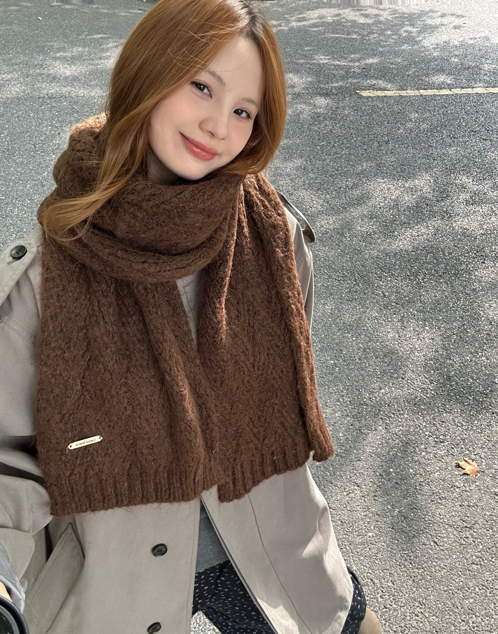 High-quality alpaca wool knitted scarf, 24x165 cm