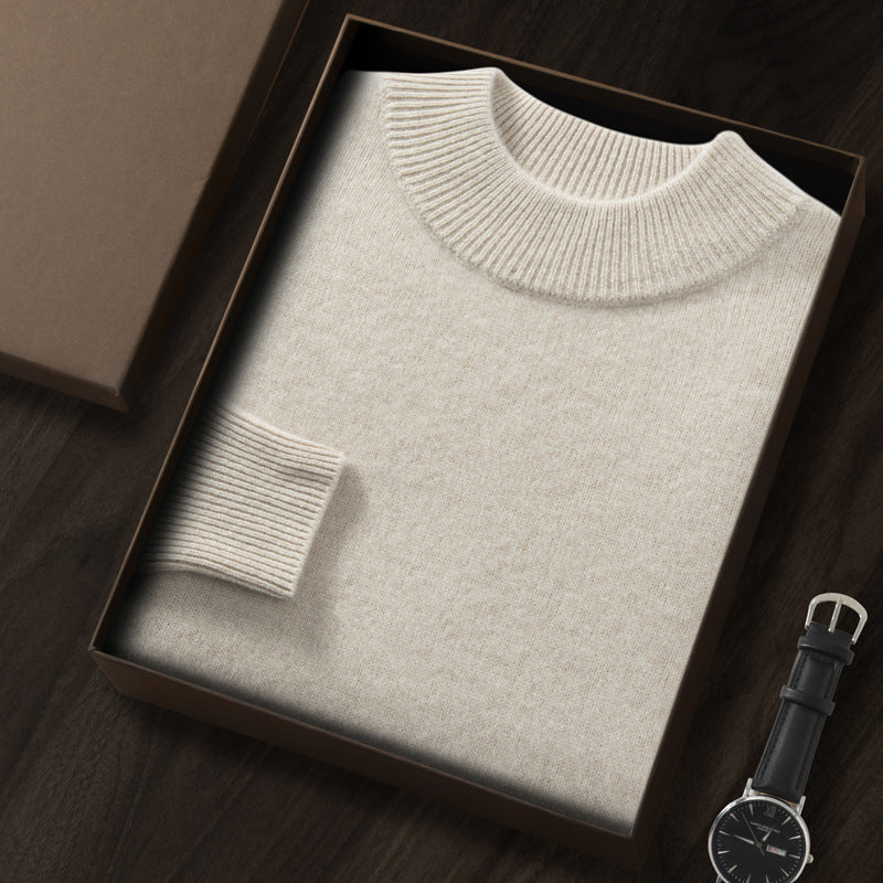 Men's cashmere sweater, round neck or stand-up collar, knitted