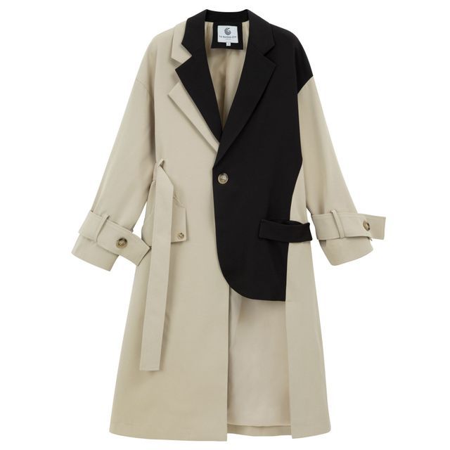 Women's Two-Tone Oversized Trench Coat in Cotton Blend with Contrasting Front Yoke and Roll-up Sleeves Mune Fashion