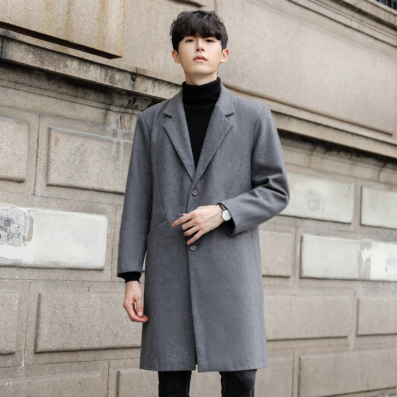 Men's Single-Breasted Wool Blend Long Coat with Slim Lapels and Minimalist Silhouette Mune Fashion