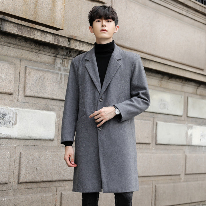 Men's Single-Breasted Wool Blend Long Coat with Slim Lapels and Minimalist Silhouette Mune Fashion