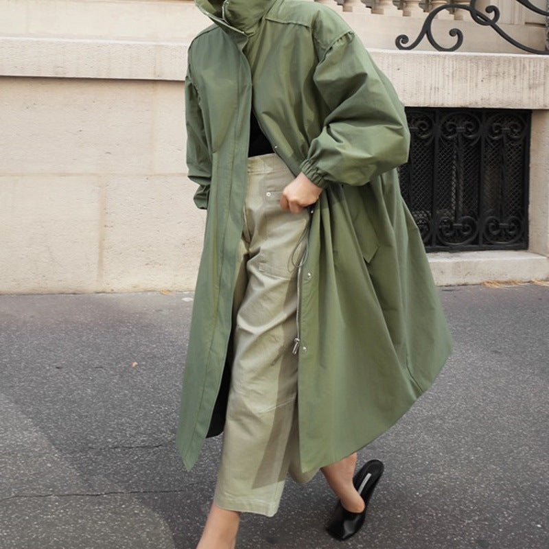 Women's Oversize Coat with Stand-up Collar, Drawstring Waist and Balloon Sleeves Mune Fashion