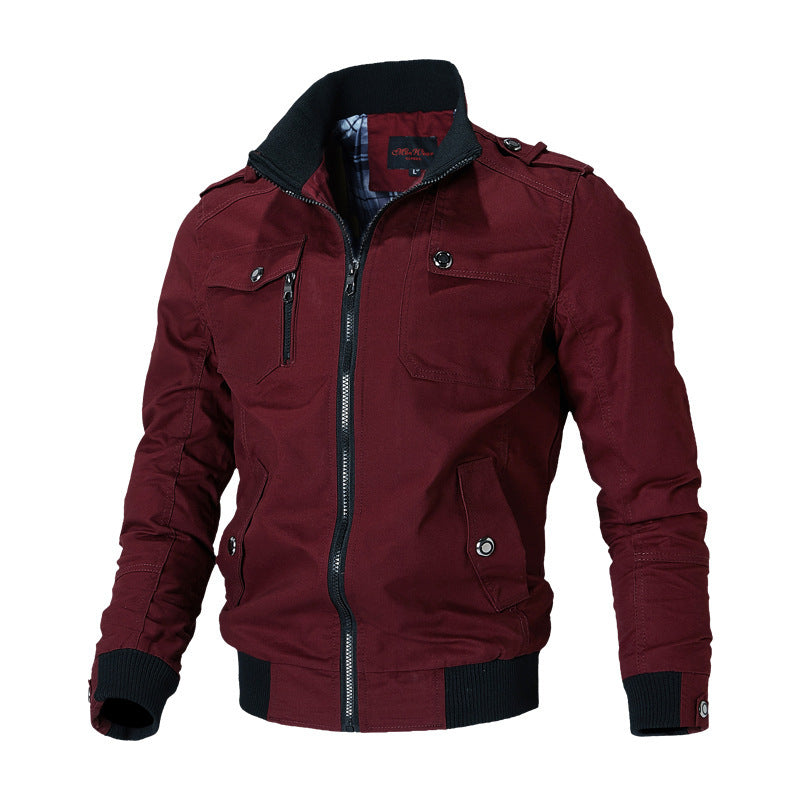 Men's utility bomber jacket with stand-up collar, ribbed cuffs & multi-functional pockets Mune Fashion