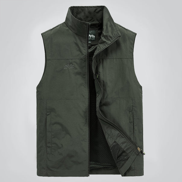 Men's Lightweight Windproof Outdoor Vest with Stand-Up Collar, Mesh Lining & Zipper Pockets Mune Fashion