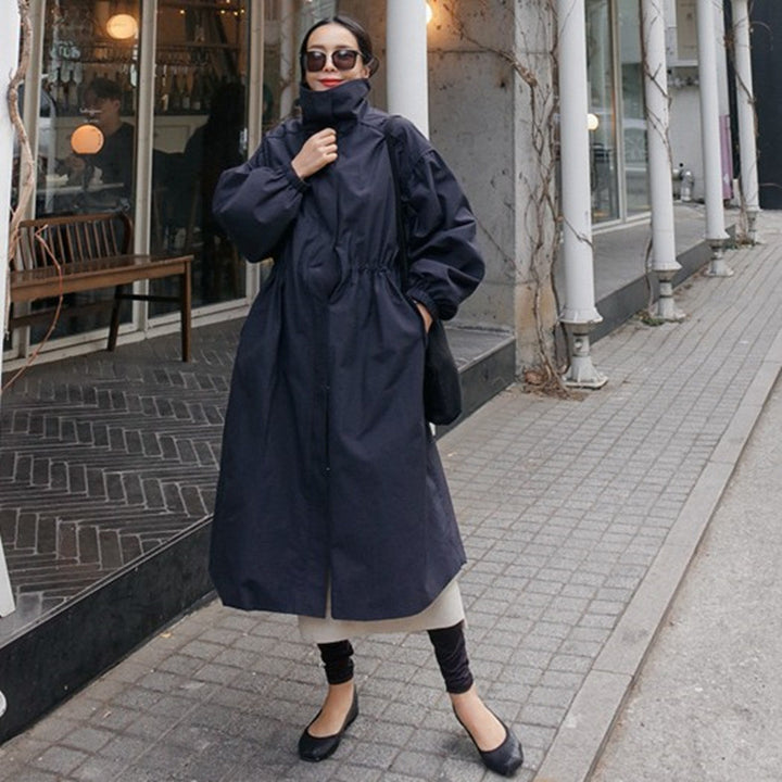 Women's Oversize Coat with Stand-up Collar, Drawstring Waist and Balloon Sleeves Mune Fashion