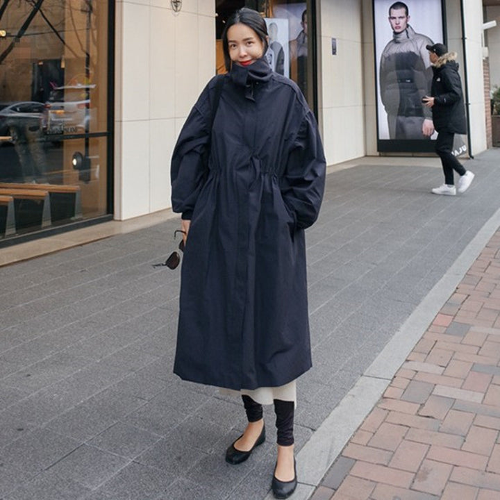Women's Oversize Coat with Stand-up Collar, Drawstring Waist and Balloon Sleeves Mune Fashion