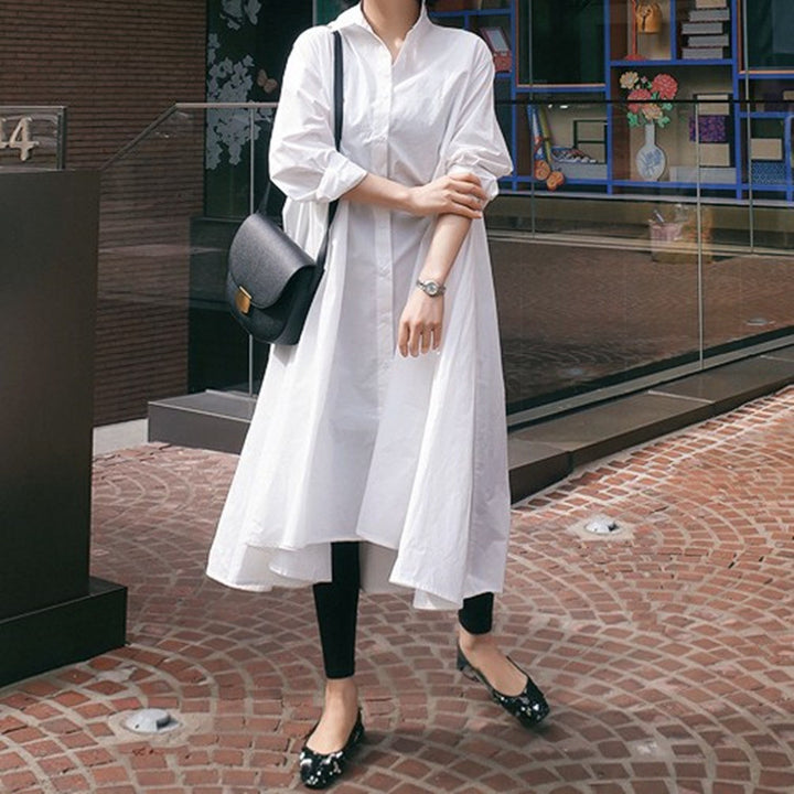 Women Wide Shirt Blouse Maxi Dress with Asymmetric Hem and Boxy A-Line Silhouette Mune Fashion